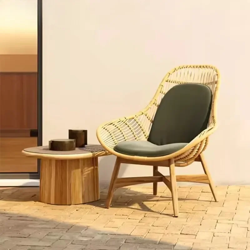 Modern Minimalist Outdoor Furniture Lounge Armchair with Teak Legs Removable Cushion for Patio Villa