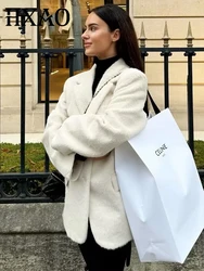 HXAO Women's Blazer White Faux Fur Blazer Office Wear Women Long Sleeve Fitted Blazers Women's Suit Jacket High Quality Blazers