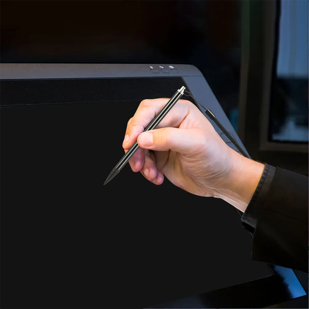 2Pcs Black Resistive Stylus Pen Metal Touchscreen Pen Anti-Loss Lanyard Fixed Base for Drawing Writing Stylus with Tether