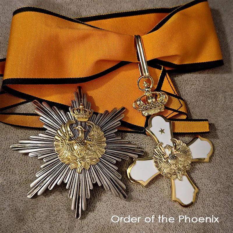 1pc, 2pcs/set Greek Order of The Phoenix Grand Cross Complete Set, Breast Star and Sash Badge Ribbon Medal Collection Craft