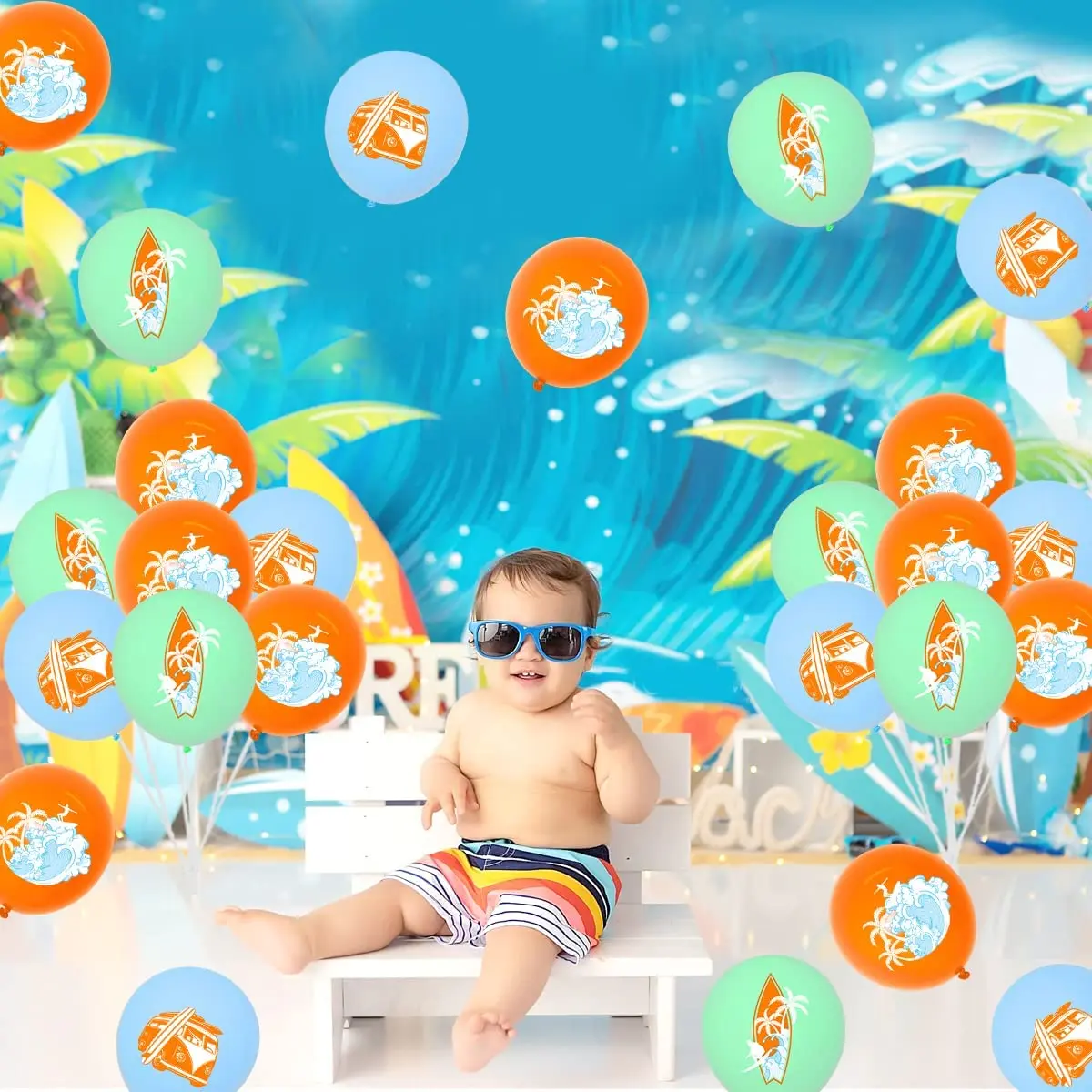 Sursurprise-빈티지 서핑 풍선 키트, 여름 서핑, 생일 파티 장식, 해변 수영장, 생일 장식 용품, 45PC