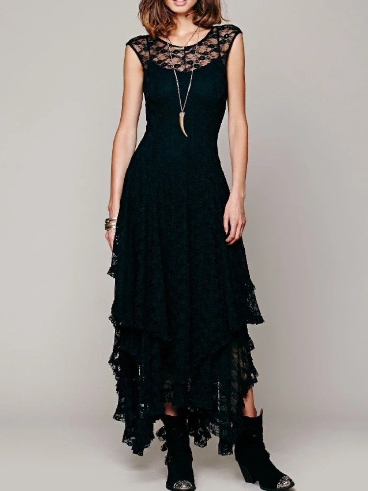 

BluWin Embroidery Crochet Party Backless Sleeveless Drop Shipping Vintage Floral Maxi Dress Lace Elegance Casual Long Dresses