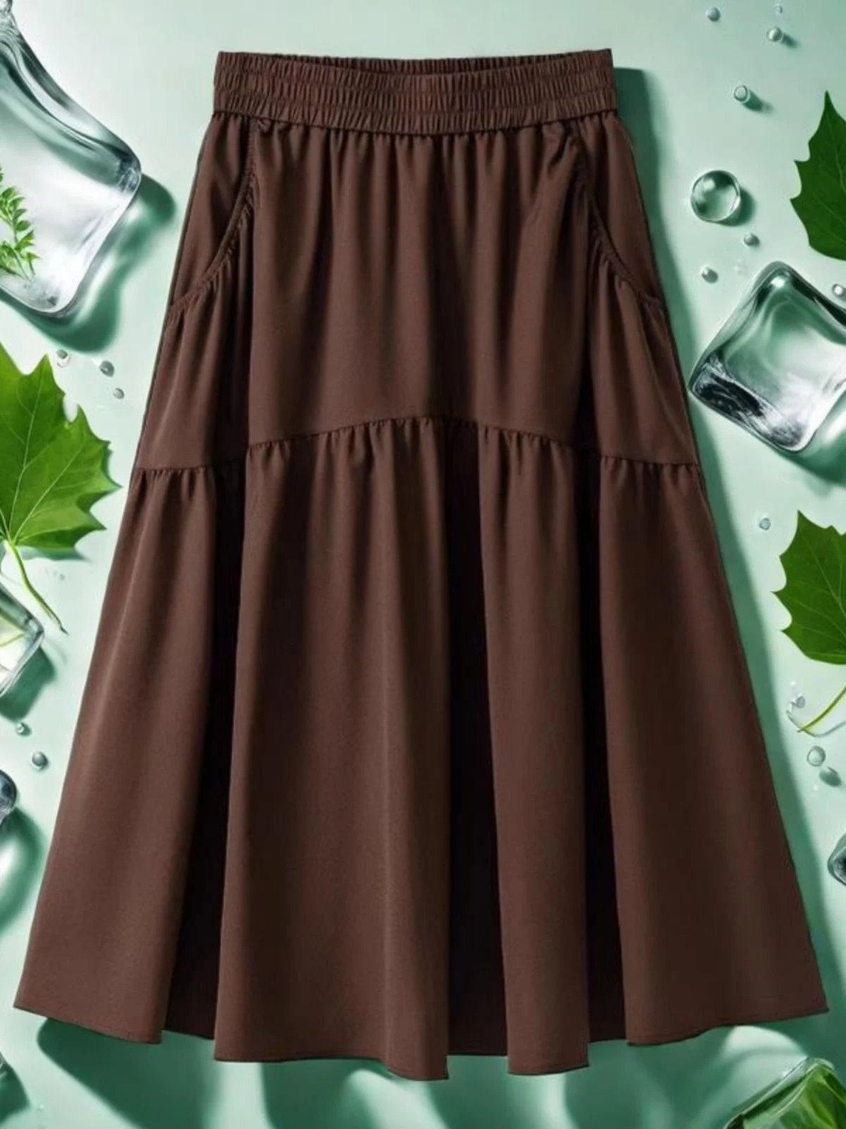 Ice Sensation Comfortable Half Skirt Casual Thin Mid-Length A-Line Skirt High Waist Slimming Casual Flared Midi Skirt
