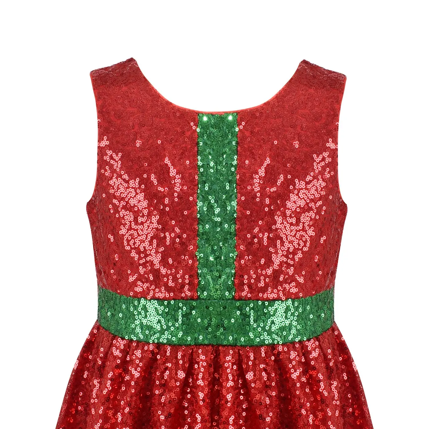 Girl Dress Christmas Red Green Sparkling Sequin Flare Cut Back New Year