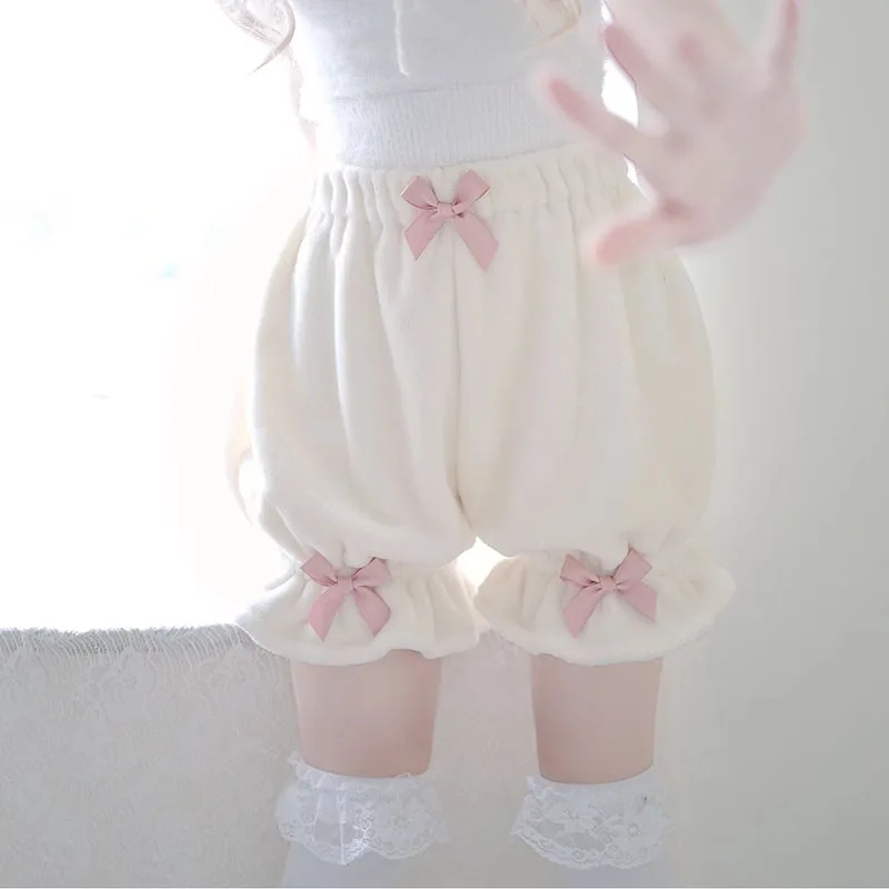 Termico corallo velluto Y2k dolce zucca pantaloni corti Lolita autunno inverno JK pantaloncini di peluche giapponese Kawaii Ruffles lanterna pantaloncini