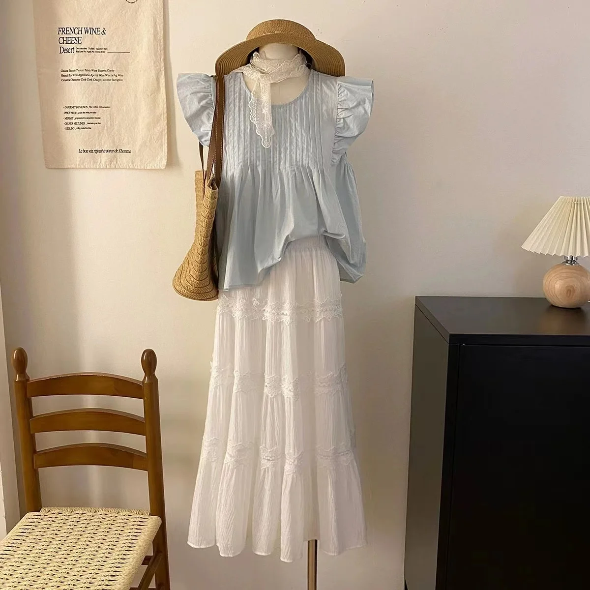 2024 Summer Ruffled Sleeveless Woman Shirt  Elegant Korean Pleated Cotton Blouse Women O Neck Solid Casual Tops Loose Blusas