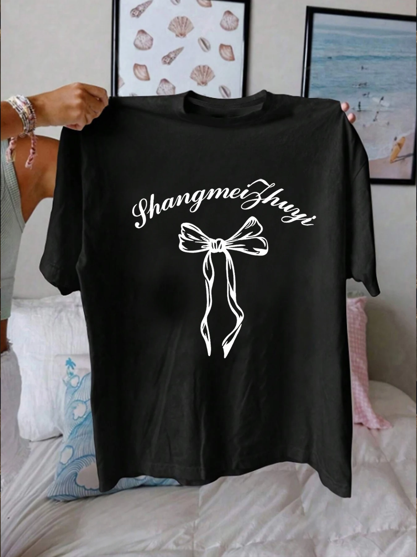 

【WZM1021218】Женская футболка больших размеров с принтом в виде банта, летняя повседневная уличная модная женская футболка с коротким рукавом в стиле Джокер