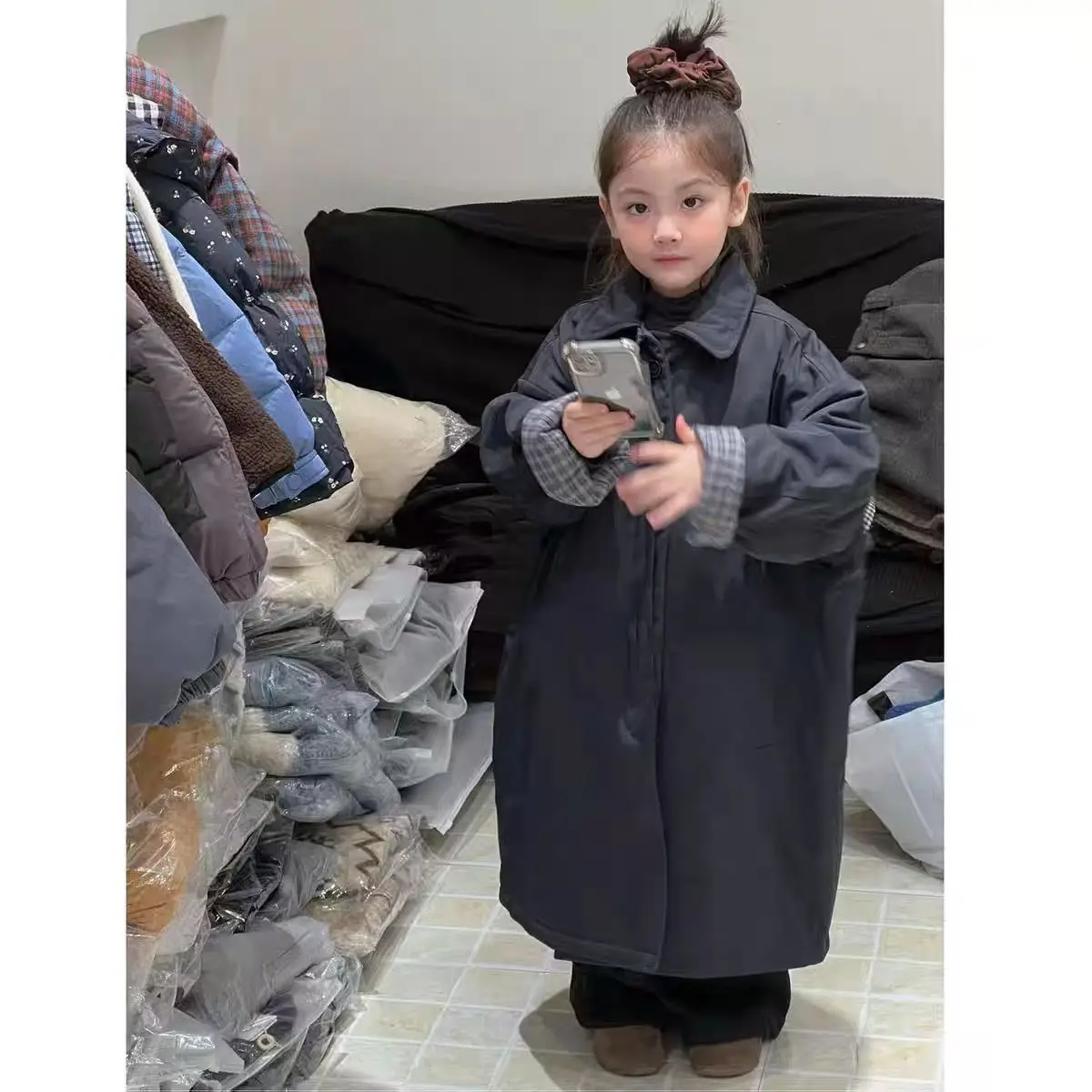 Collar Girls And Boys Thick Medium To Long Winter Cotton Clothing Fashionable Children's Versatile Clothing