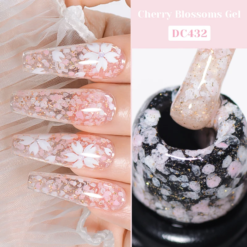 7ml glitter flores de cerejeira gel unha polonês brilho flor lantejoulas semi permanente embeber fora uv gel verniz unhas arte manicure diy