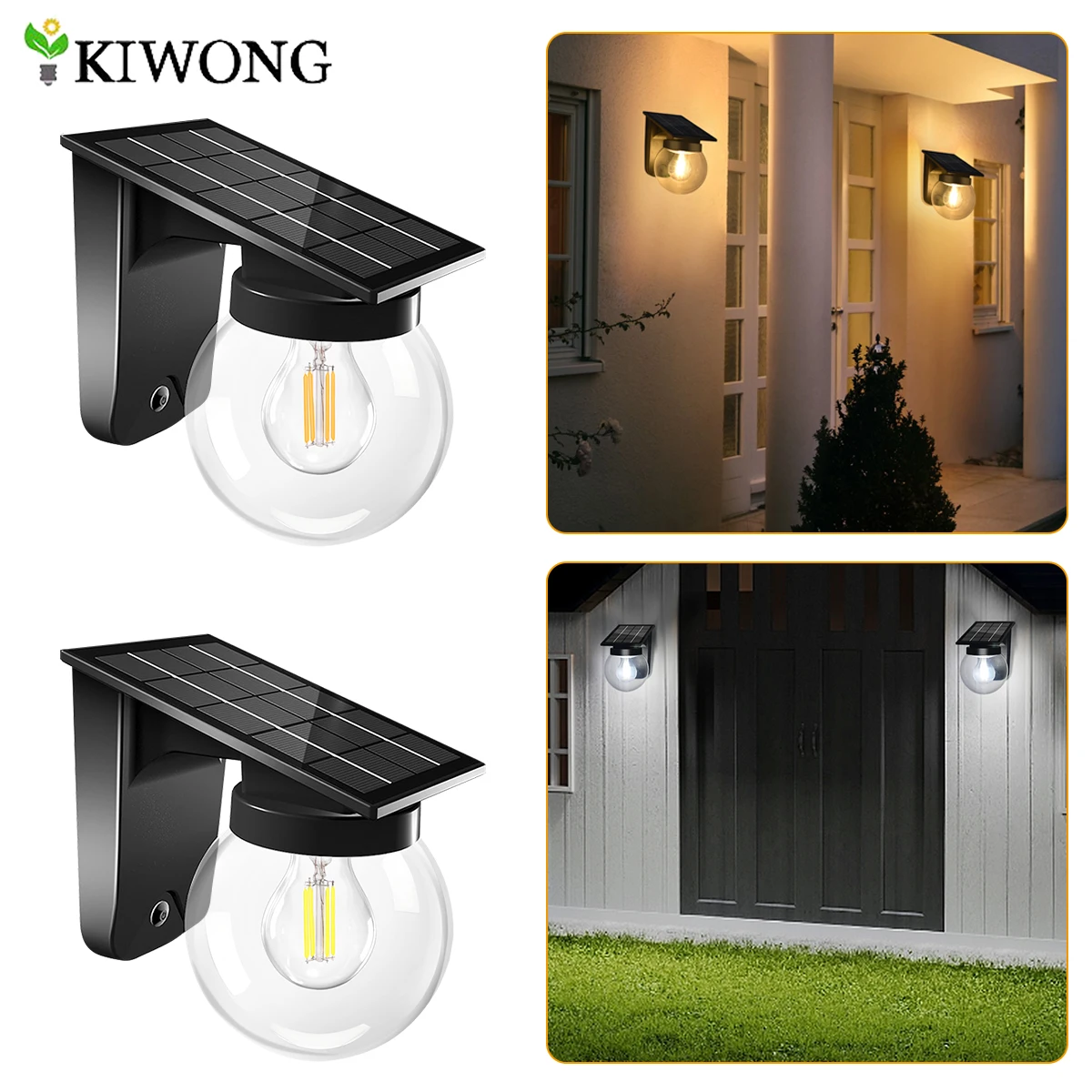 

Solar Wall Light with E27 Detachable Bulb Solar Powered Garden Lights Outdoor Auto On/Off 2 Brightness IP65 Waterproof for Porch