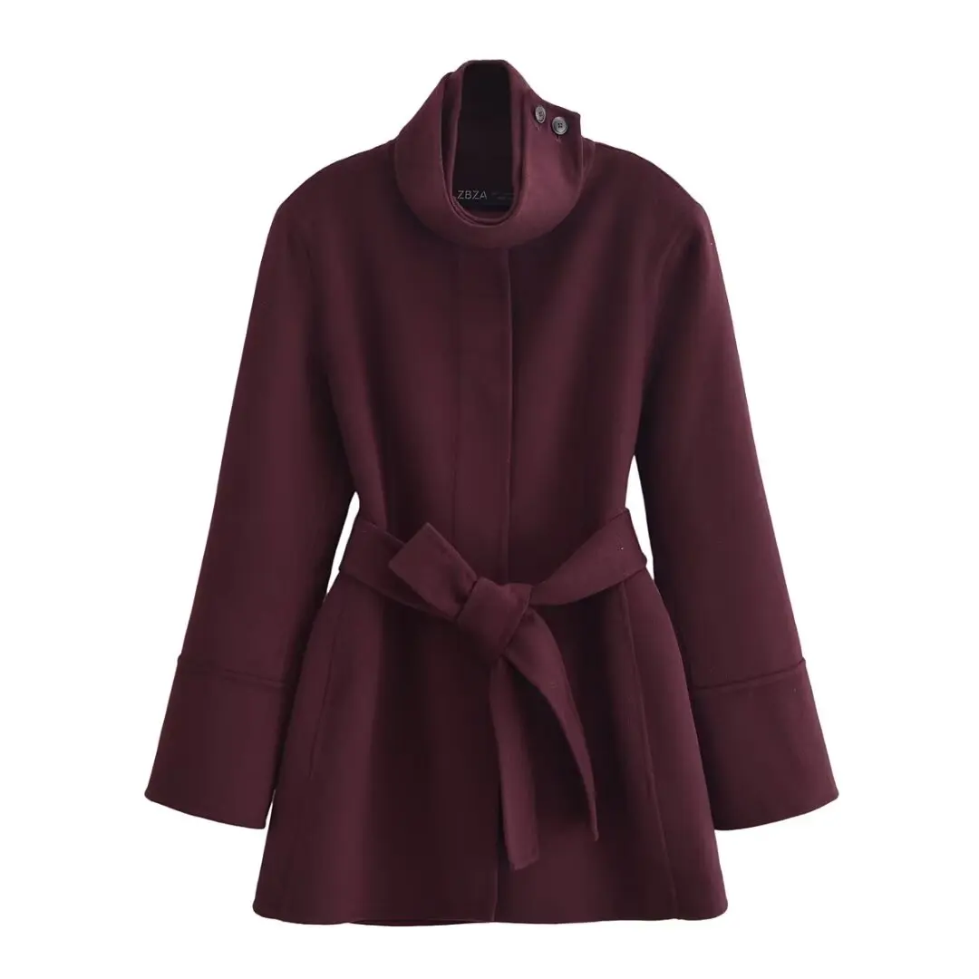 European and American style new fashion temperament all-match medium and long woolen coat for women wool blended coat