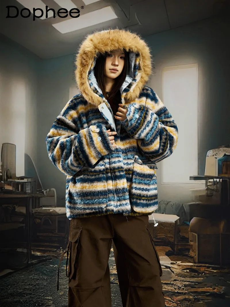 

Korean Style Fashion Trend Loose Casual Hooded Cotton Jacket Winter Warm Thick Retro Coat for Men