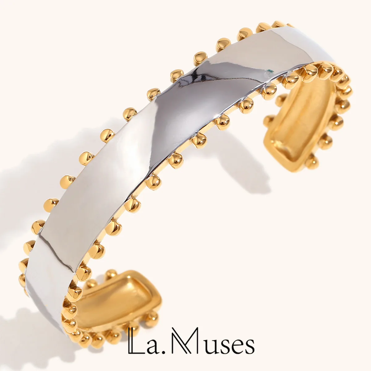 La. Muses Bead Edge Smooth Mix Color Stainless Steel Women's Bracelet Trend Waterproof Jewelry Gift Accessory