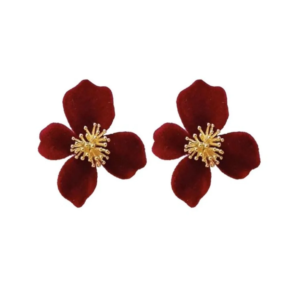 Sweet Flower Earrings Velour Ear Stud Solid Color Fashion Jewelry Personality Light Luxury Earrings Velvet Flower Earrings