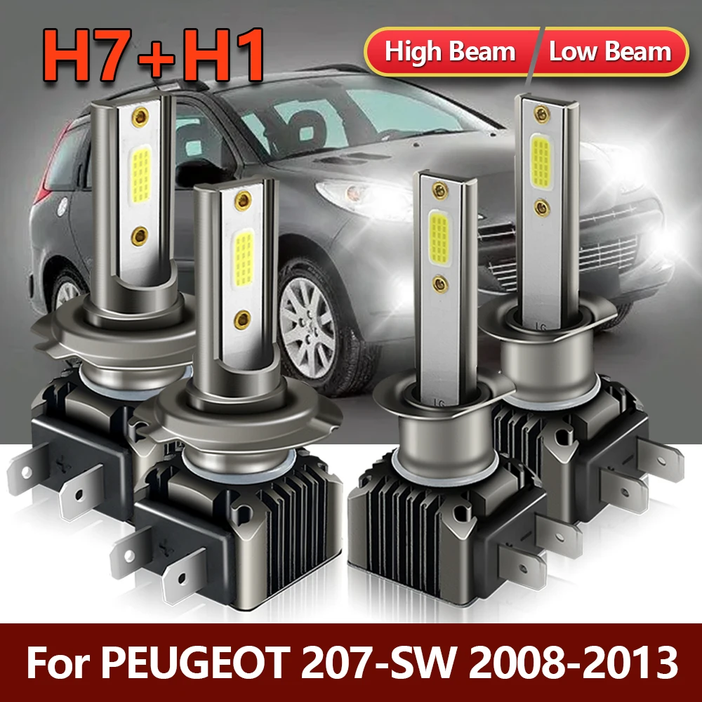 

4x LED Headlight Bulbs High H1 Low H7 Combo MINI 1:1 Car Lamps Conversion Kit For Peugeot 207 SW 2008 2009 2010 2011 2012 2013