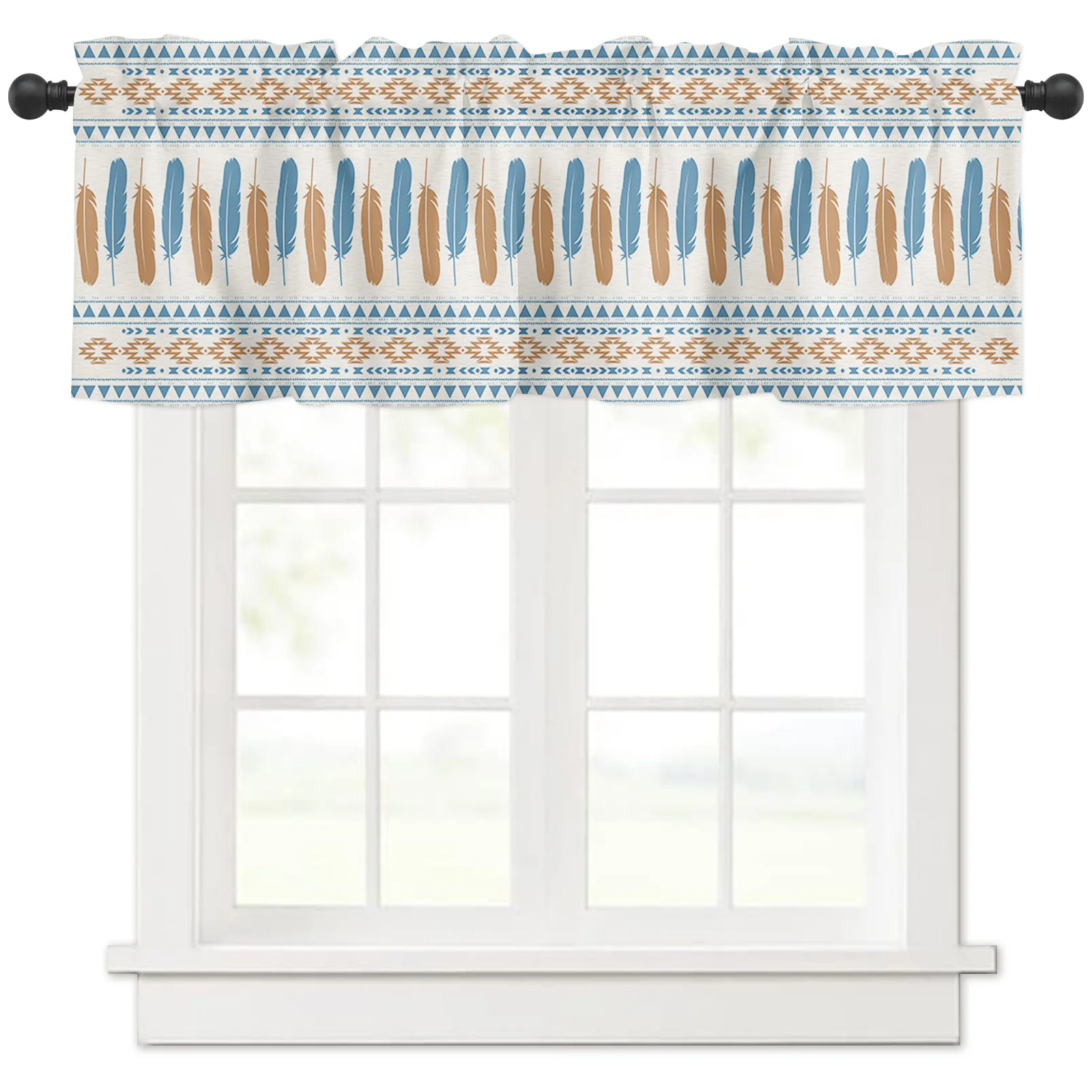 

ZEDLIYU Valances for Windows Kitchen Living Room Small Window Valance Vintage Mid Century Geometric Feather 1 Panel