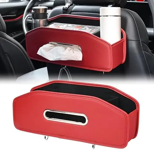 

JEYODA Органайзер для автомобильного сиденья 3-в-1 с подстаканниками и отделениями для хранения – Красный