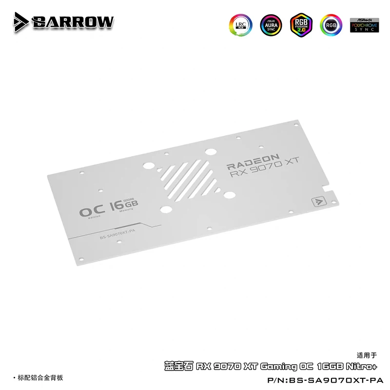 Barrow GPU Water Block for Sapphire RX 9070XT Gaming OC 16GB Nitro+ Graphics Card Cooler with Backplate BS-SA9070XT-PA