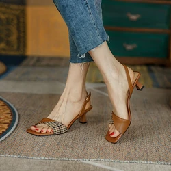 Women's Sandals Novelties 2024 Roman Sexy Sandal Party Orthopedic Summer High Heeled Small Stiletto Heels Genuine Leather Orange