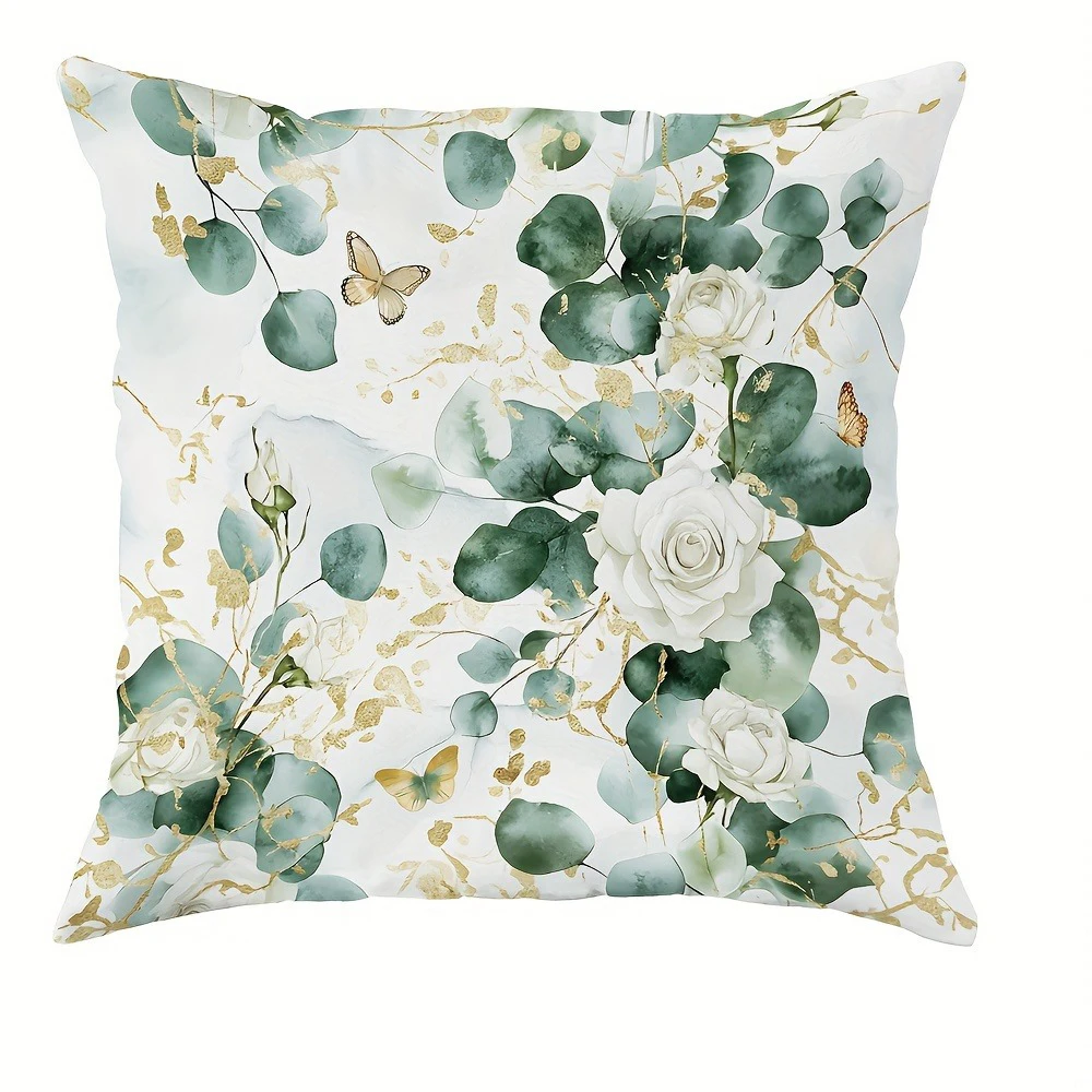 Fresh Eucalyptus & Floral Springtime Pillow CoversLiving Room Sofa Cushion Cover, Soft and Comfortable, Bedroom Room Decoration