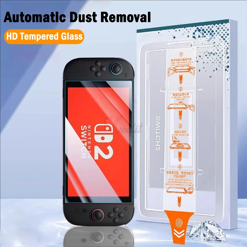 

9H Anti-Scratch Tempered Glass for Nintendo Switch 2 2025 Screen Protector Switch2 Automatic dust removal Easy Installation Kit