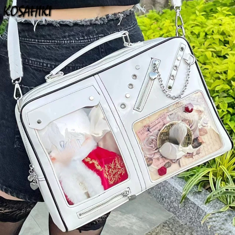 All Match Transparent Zipper Chain Women\'s Handbags Vintage Y2k Aesthetic Laptop Bag Fashion Chic Casual Shoulder Crossbody Bags