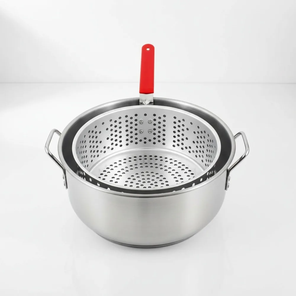 

10.5 Quart Aluminum Stock Pot with Strainer Basket for Outdoor Cooking, Frying, and Canning