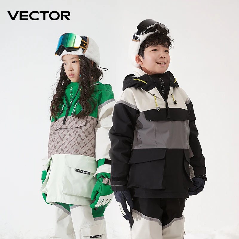 

VECTOR Ski Wear Children Hooded Sweater Reflective Boys and Girls Ski Wear Thickened Warmth Waterproof Ski Equipment Ski Suit