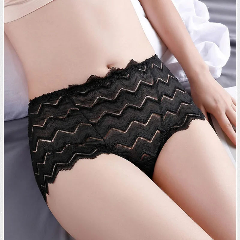 

Women Large Size Sexy Lace Wave Pattern Great Elasticity High Waist Breathable Underwear Jacquard Hollow Seamless Panties Briefs