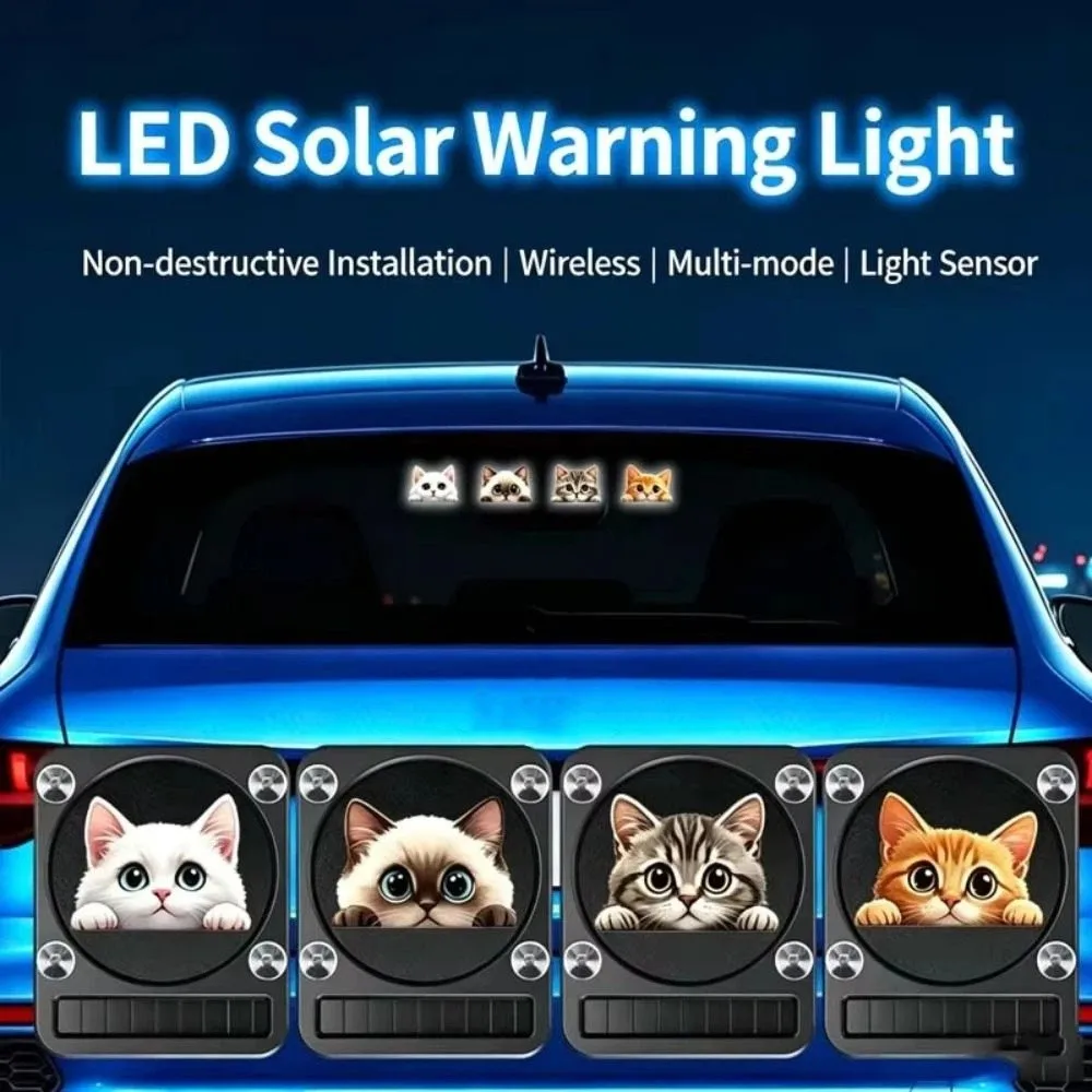 Solar Powered Car Warning Light 3D Dynamic Light Sensor Car Window Light Damage-Free Suction Cup Auto Charging