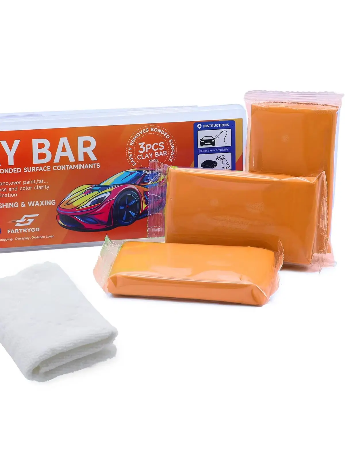 Fartrygo 100g*3 Pack Car Magic Clay Bar Cleaning Mud Kit Car Vehicle Clean Detailing Remover for  Wash Tool