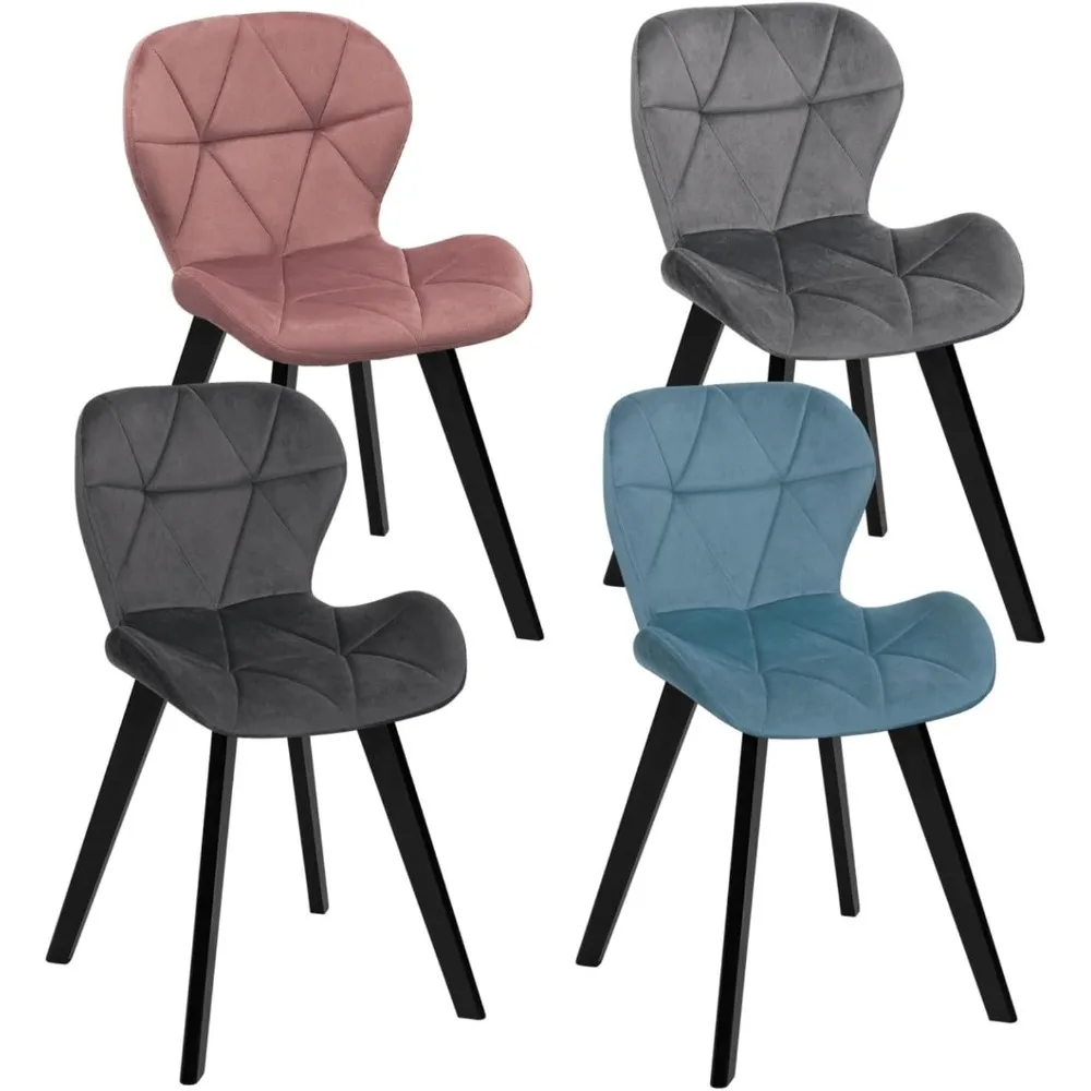 - Lot de 4 chaises ROBINE en Velours Mix Color Pastel Bleu, Gris Clair, Gris foncé, Rose