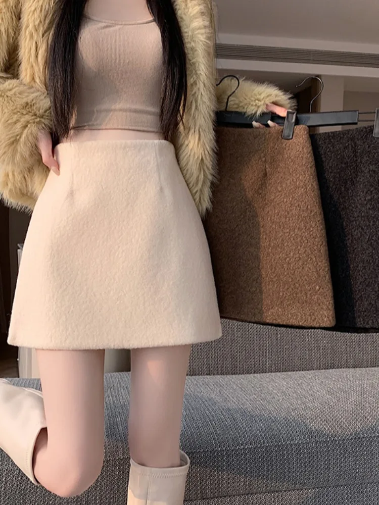 Hiver Thiened agneau velours a-ligne coupe droite ort jupe femmes taille haute minceur f-longue jupes coréen Sle trajet