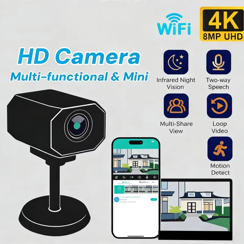4K HD WiFi Security Camera for Home Mini Smart Indoor IP Surveillance with APP Remote Monitoring Portable Design 2026 New
