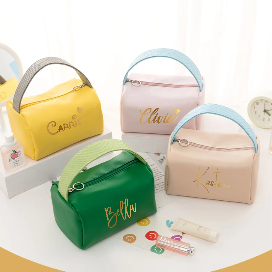 

Personalized Cosmetic Bag for Women, Portable PU Makeup Pouch, Large Capacity, Name Gift for Bridesmaid