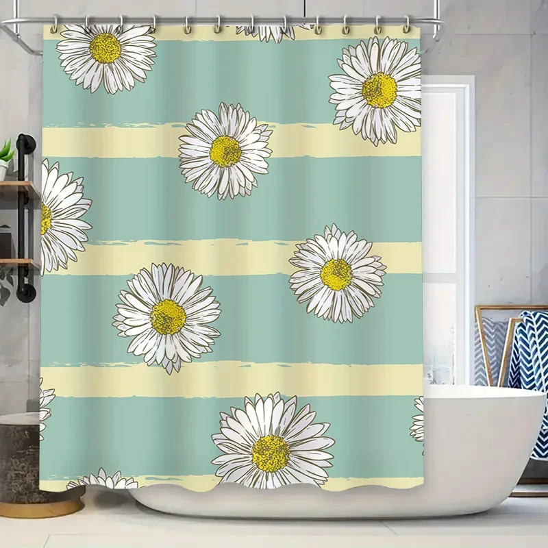 

Шикарная занавеска для душа с цветочным принтом и желтой полосой, декор для ванны, роскошное водонепроницаемое украшение для дома, современные аксессуары для ванной комнаты