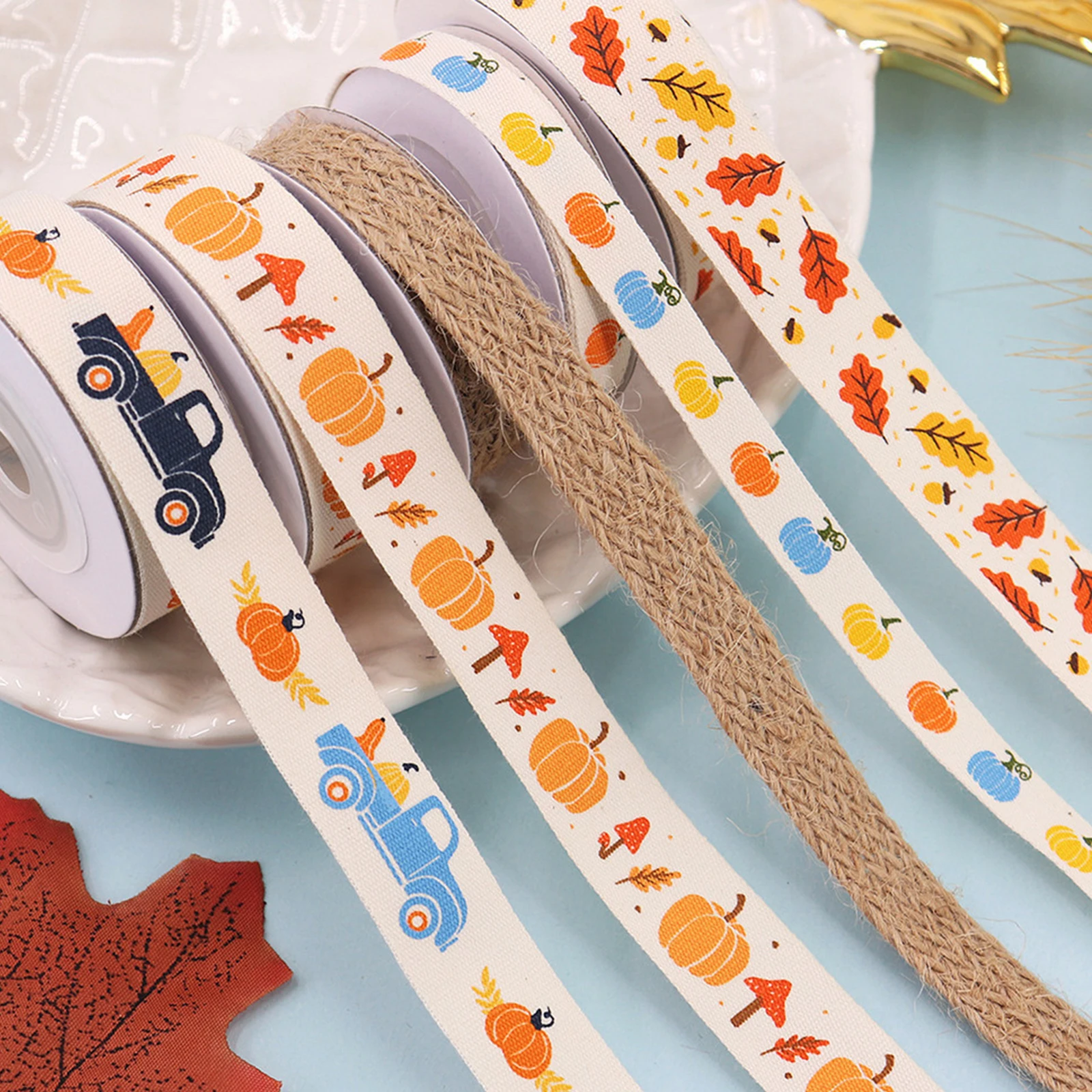 

5 Rolls Thanksgiving Pumpkin Ribbon Decorative Craft Supplies for Gift Wrapping Party Wreath DIY Pumpkin Ribbon