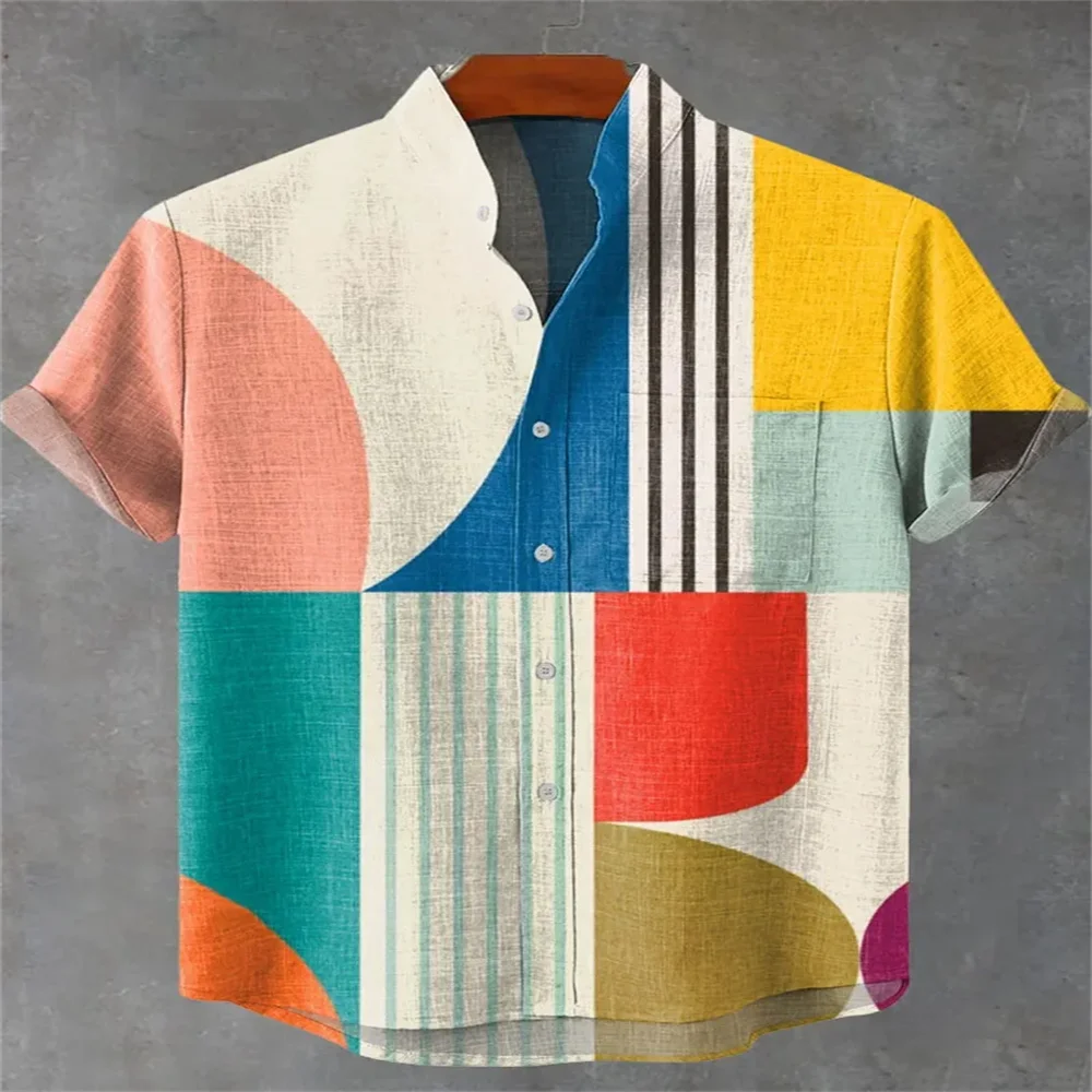 New men's linen short-sleeved shirt, a best-selling style with comfortable fabric, 3D artistic printed ocean pattern