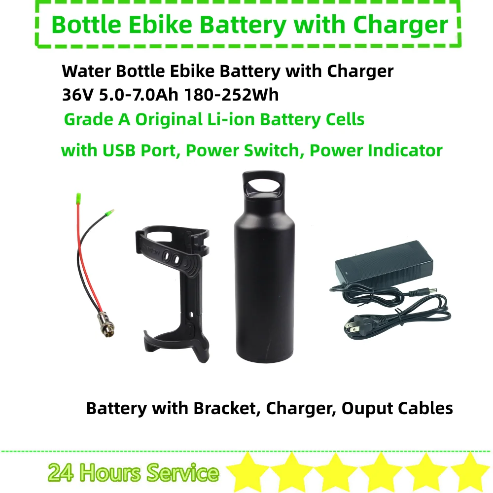 

Ebike Extra Backup Second Battery Small Water Bottle Dolphin Li-ion E-bike Battery with Charger 36V 5Ah 5.2Ah 5.8Ah 6.4Ah 7Ah