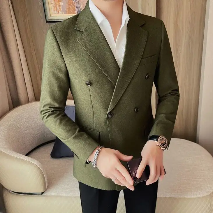 

4-G27 British style drape free ironing double-breasted suit for men solid color slim fll suit jacket professional formal wear tr