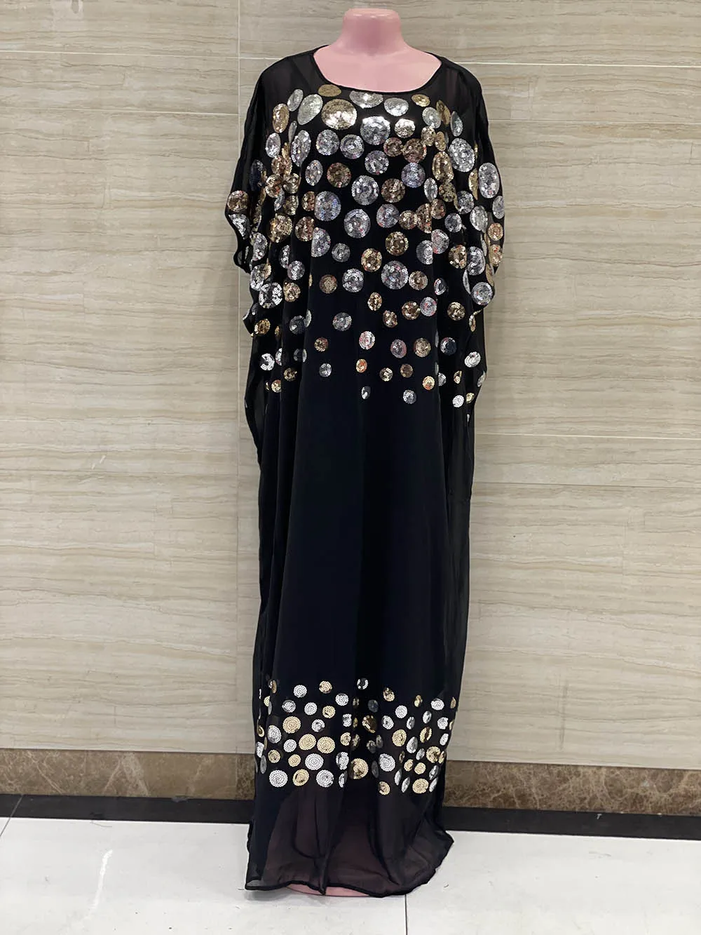 2024 New Season Style Fashionable African Women\'s Dashiki Abaya Chiffon Fabric and Sequin Bead Embroidery Loose Fit Long Dress