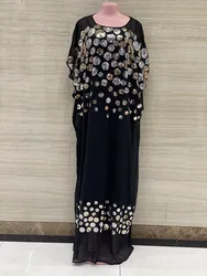 2024 New Season Style Fashionable African Women's Dashiki Abaya Chiffon Fabric and Sequin Bead Embroidery Loose Fit Long Dress