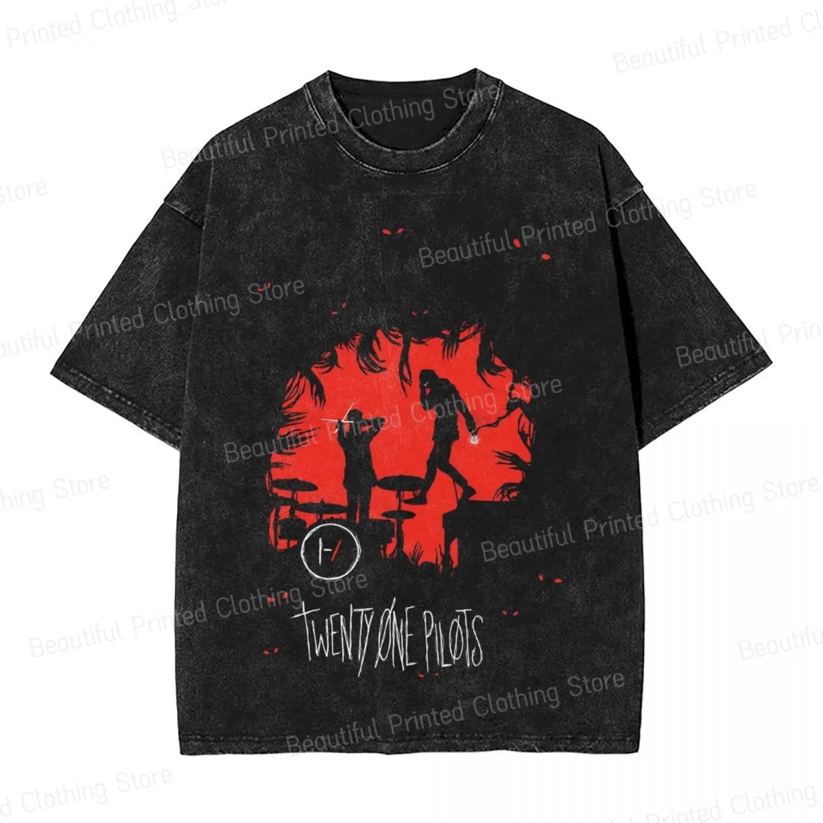 Men Women Cool Retro washed T-Shirt Twenty One Pilots Poster Cotton Printing Cotton T-shirts Street Short Sleeve