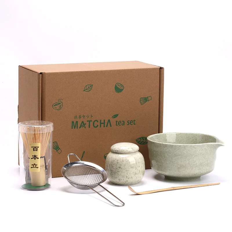 

BespritGift Новый набор чаш для матча, 5 шт., бамбуковый венчик, совок, кисть для ситечка и банка для хранения, инструменты для чайной церемонии династии Сун, подарочный набор для чая