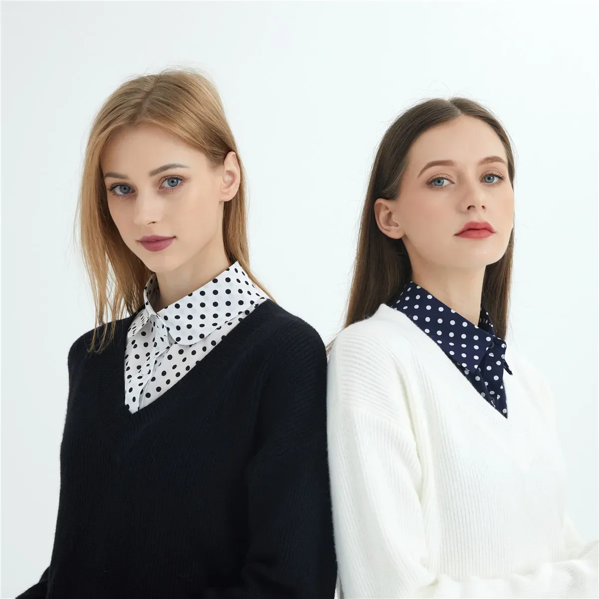 Womens Cotton Polka Dots Fake Collar Laides Lapel Detachable Collar Shirt Female False Collar Necklace Dress Decor