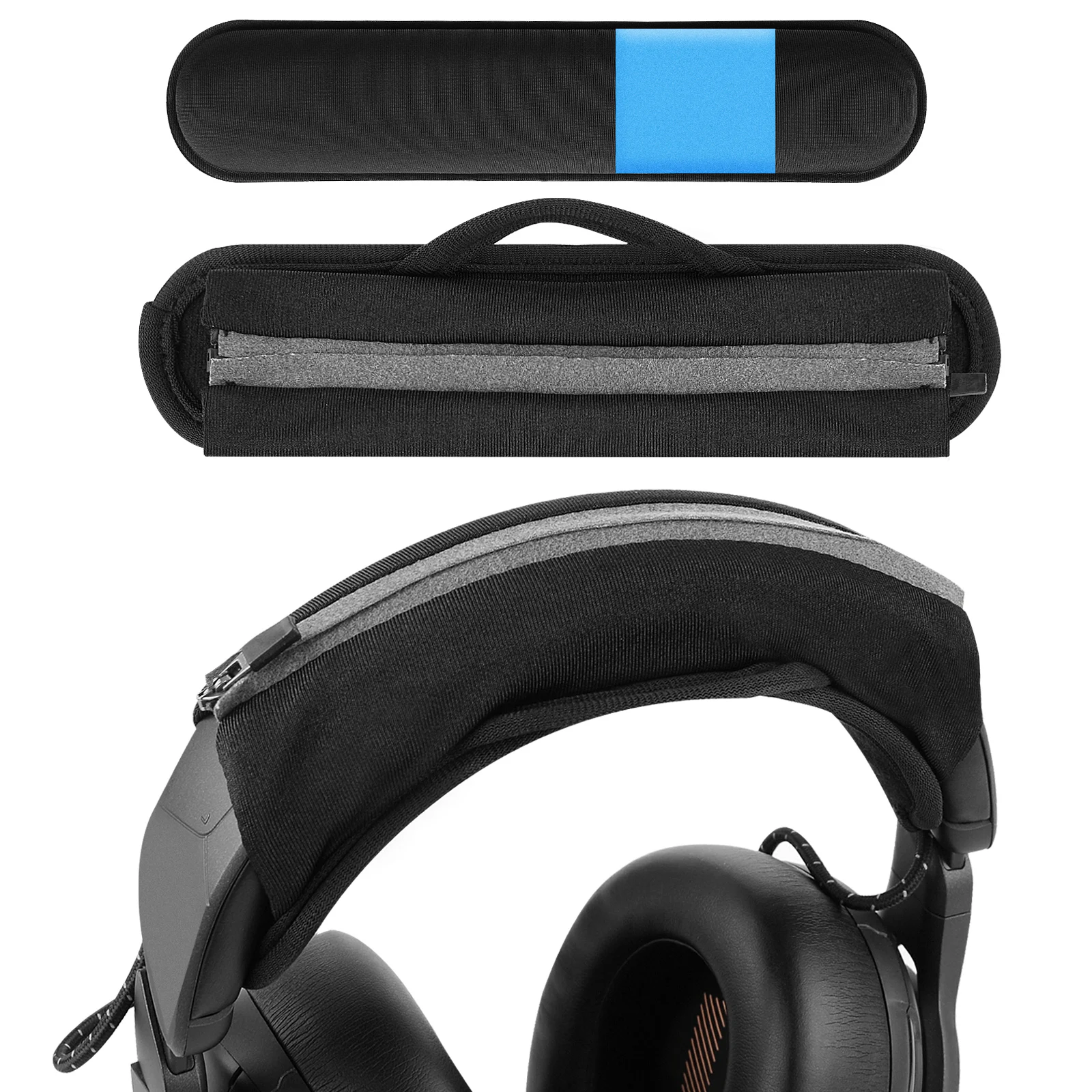 Geekria Large Hook and Loop Headband Cover + Headband Pat Set, Compatible with Corsair, JBL, Razer Headsets (Cooling Gel)