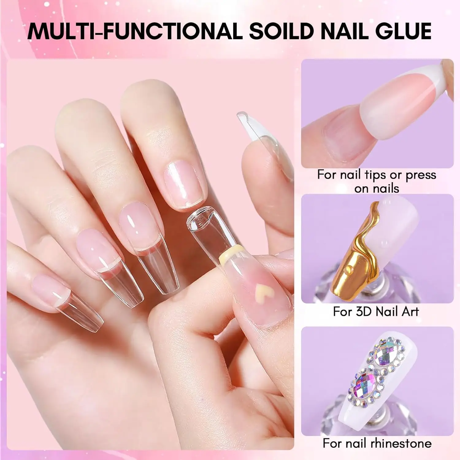 Makartt Solid Nail Glue Gel 15ml and Nail Glue Remover for Press on Nails Strong Clear Acrylic Nail Tips Nail Polish Remover