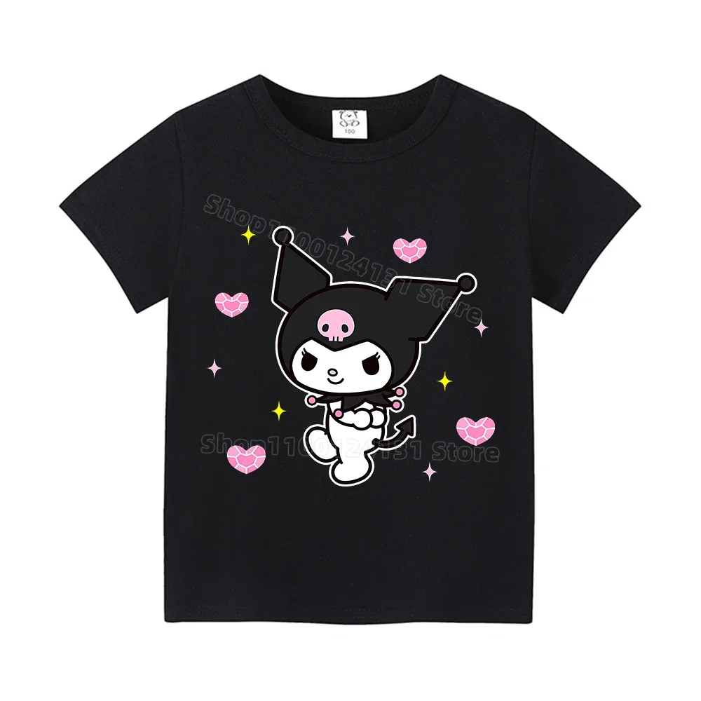 Kuromi maglietta per bambini abbigliamento alla moda per ragazze T-Shirt in cotone carino Kawaii vestiti per bambini comoda camicia Base Costume