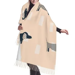 Sciarpa nappa grande 196*68cm Pashmina inverno caldo scialle avvolgere Bufanda femminile bassotto cane modello scandinavo sciarpe in Cashmere