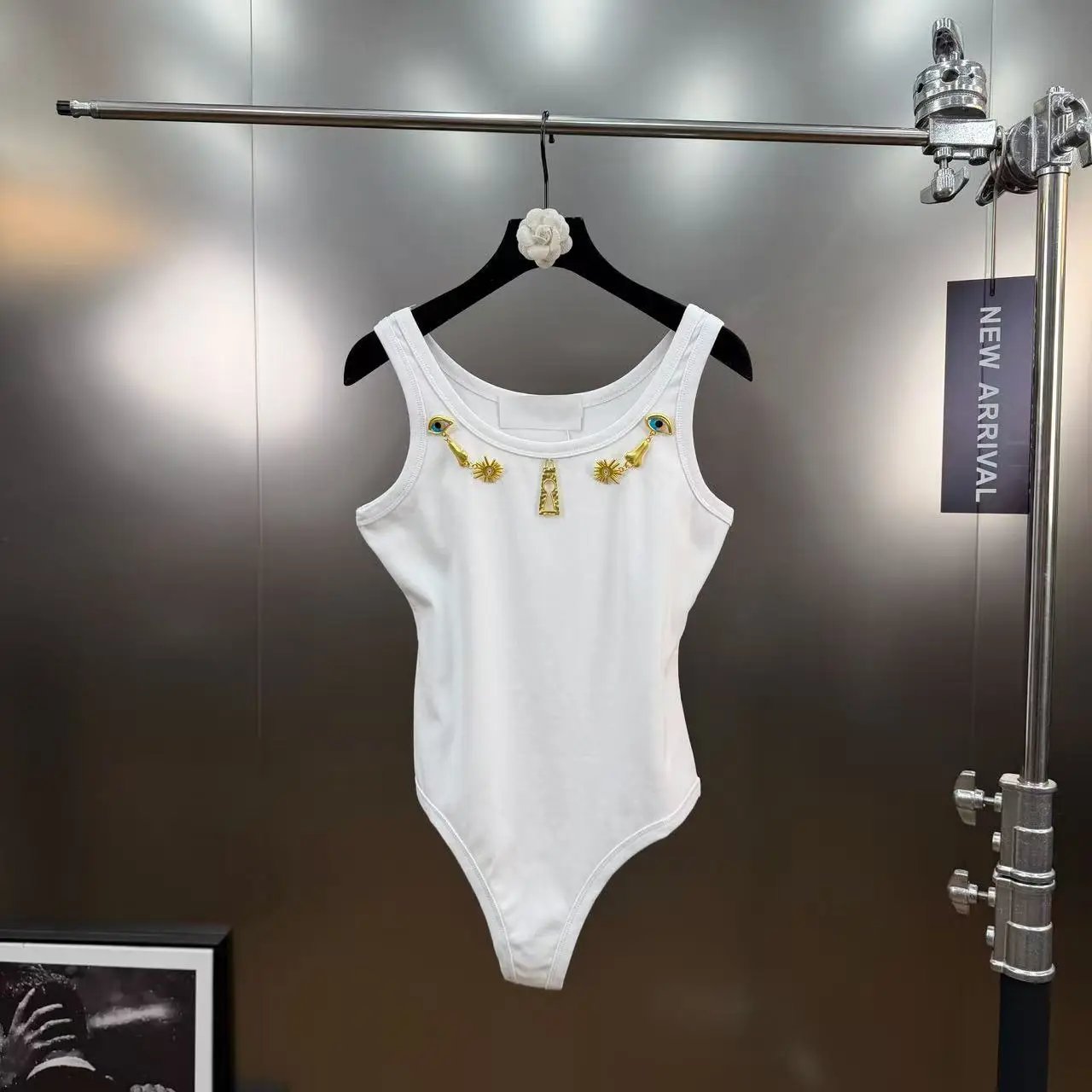 Heavy Industry Metal Decorative Jumpsuit Women's Round Neck Sleeveless Versatile Fashion Personality Pendant Polysuits Top